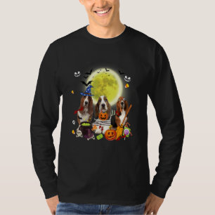 Drei Basset Hound Hunde Hexe Gruselige Mumie Hallo T-Shirt