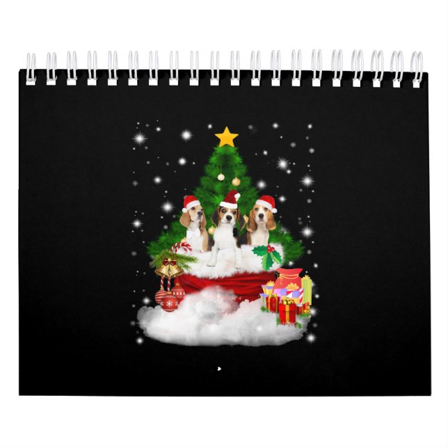 Drei Beagle Weihnachtsmann mit Weihnachtsbaum Kalender (Titelbild)