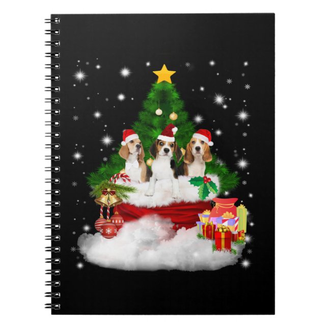 Drei Beagle Weihnachtsmann mit Weihnachtsbaum Notizblock (Vorderseite)