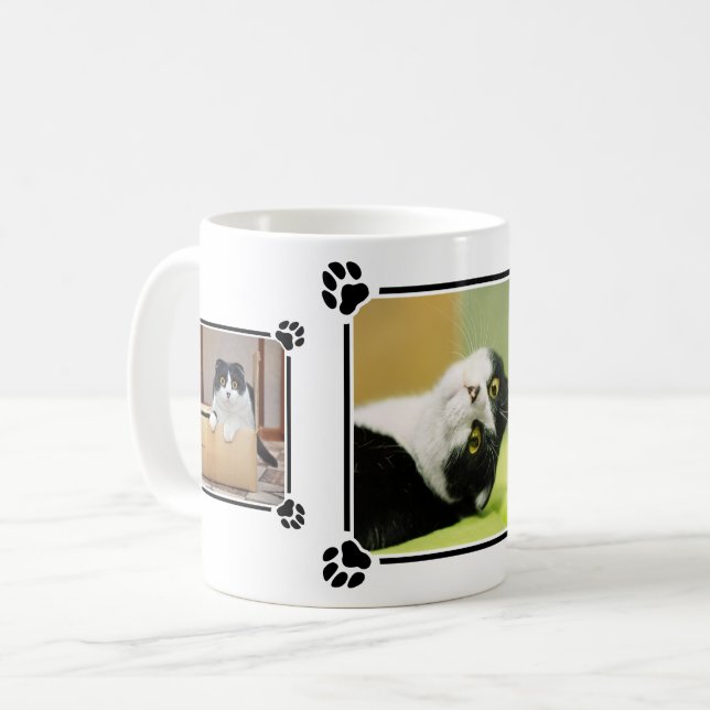 Drei benutzerdefinierte Cat-Fotos arbeiten mit Paw Kaffeetasse (Vorderseite Links)