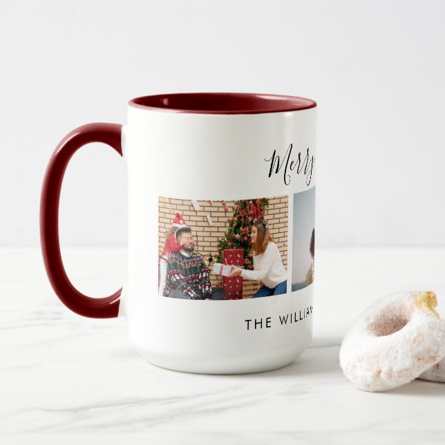 Drei benutzerdefinierte Fotocollage & Text Frohe W Tasse (Mit Donut)