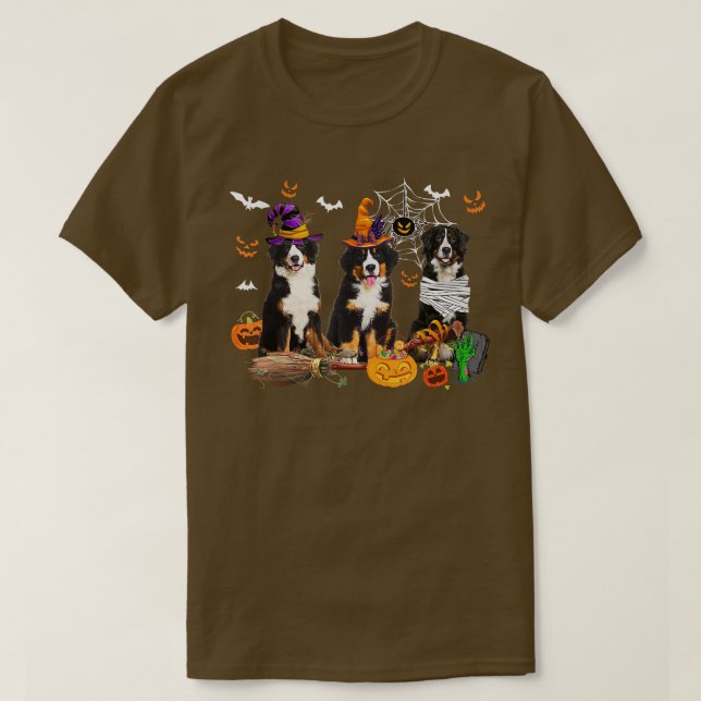 Drei Berner Hunde Mummy Hexe Beängstigende Pumpe T-Shirt (Design vorne)