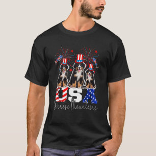Drei Bernese Mountains Amerikanische Flagge Feuer T-Shirt