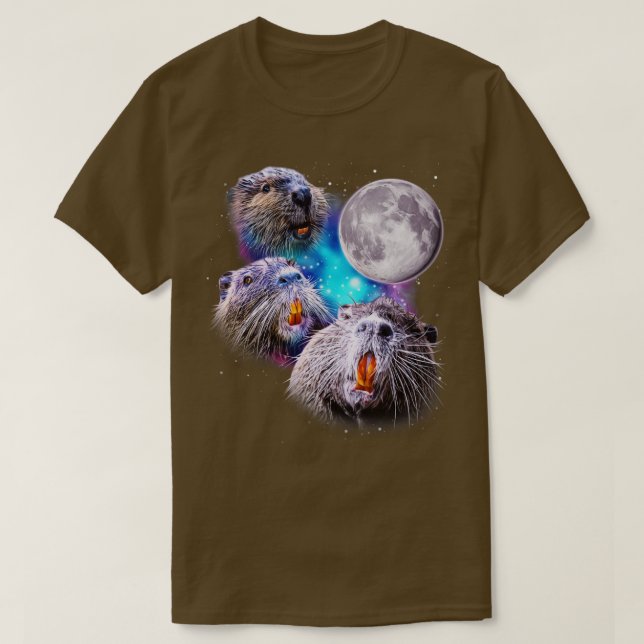 Drei Biber Howl auf dem Mond T-Shirt (Design vorne)