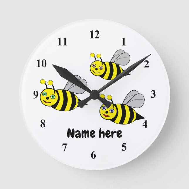 Drei Bienen auf einer weißen Acryl-Wanduhr Runde Wanduhr (Vorderseite)