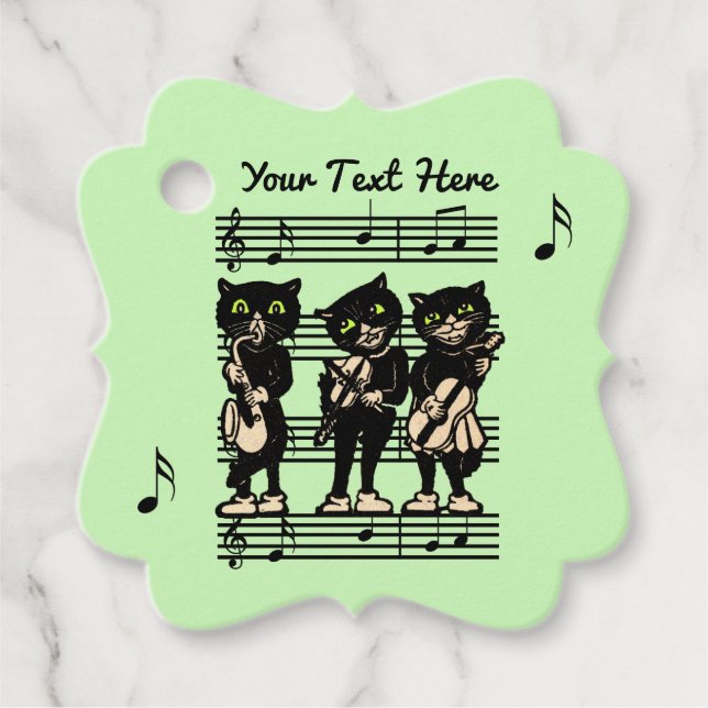 Drei Black Cat Musicians Sheet Music Light Green Geschenkanhänger (Vorderseite)