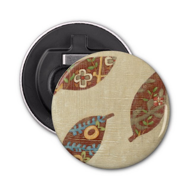 Drei Blätter auf Leinenbeschaffenheits-Hintergrund Flaschenöffner (Vorderseite)