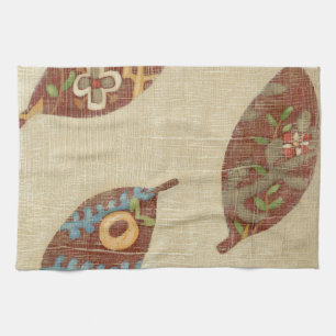 Drei Blätter auf Leinenbeschaffenheits-Hintergrund Küchentuch