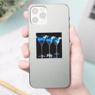 Drei blaue Cocktails mit Kirsche auf schwarz Aufkleber