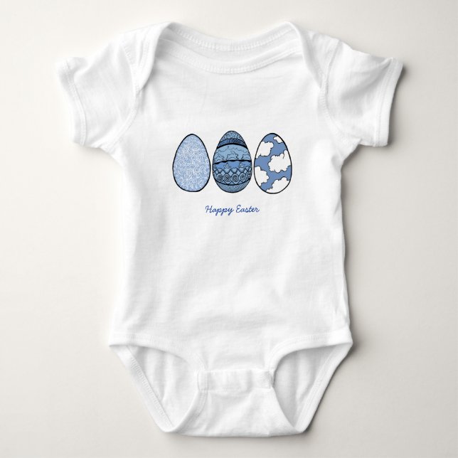 Drei blaue Eier, fröhliche Ostern Baby Strampler (Vorderseite)