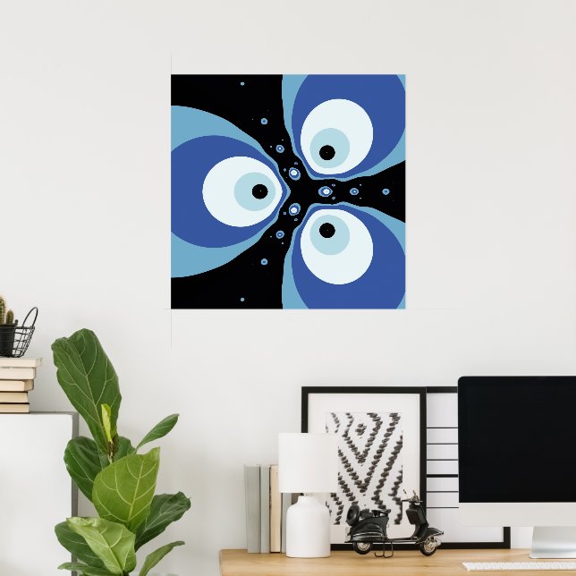 Drei blaue Fische Moderne Abstrakte Kunst Poster (Heimbüro)