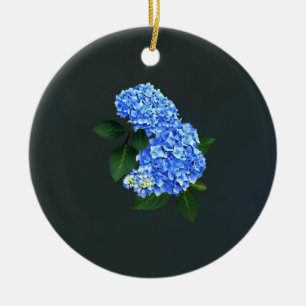 Drei Blaue Hortensien Keramik Ornament
