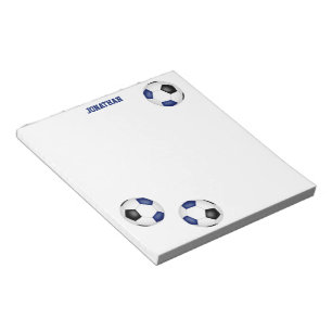 Drei blaue schwarze Fußballbälle Spielername Notizblock