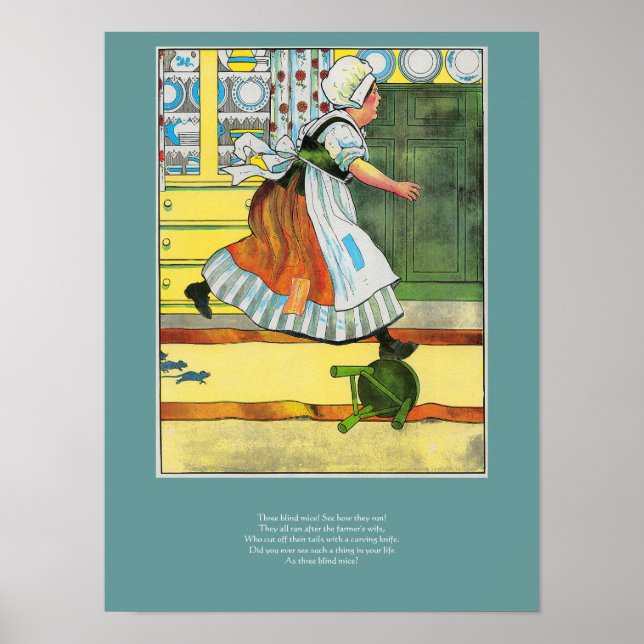 Drei Blinde Mäuse Mutter Gänse Kinderzimmer Rhyme Poster (Vorne)