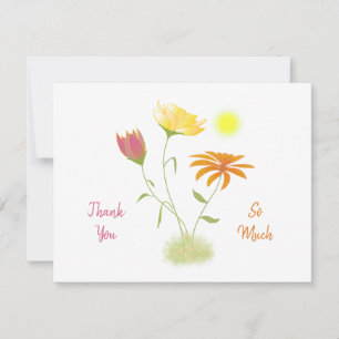 Drei Blume in der Sonne - transparent auf weiß. Dankeskarte