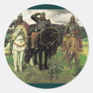 Drei Bogatyrs (1898) durch Druck Viktor Vasnetsov Runder Aufkleber