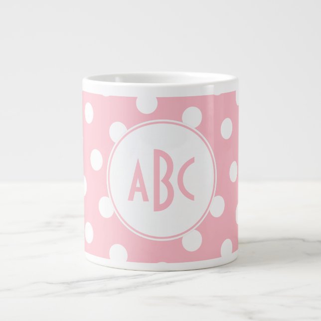 Drei Buchstaben Mit Monogramm, rosa und weiße Polk Jumbo-Tasse (Vorderseite)