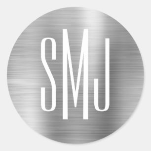 Drei-Buchstaben-Monogramm aus Silberfolie Runder Aufkleber