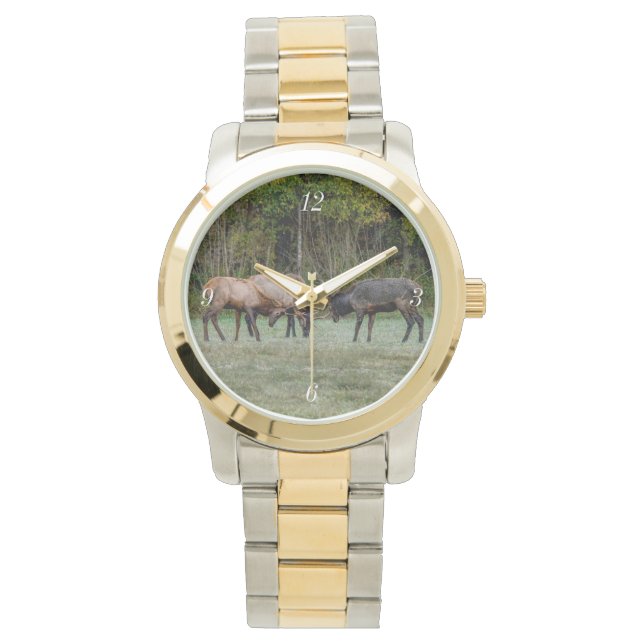 Drei Bull Elk Kämpfe Armbanduhr (Vorderseite)