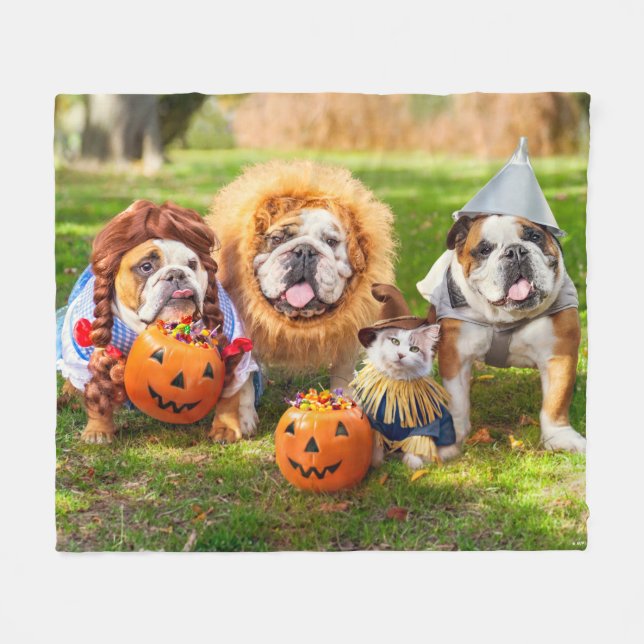 Drei Bulldoggen in Kostümen Fleecedecke (Vorderseite (Horizontal))