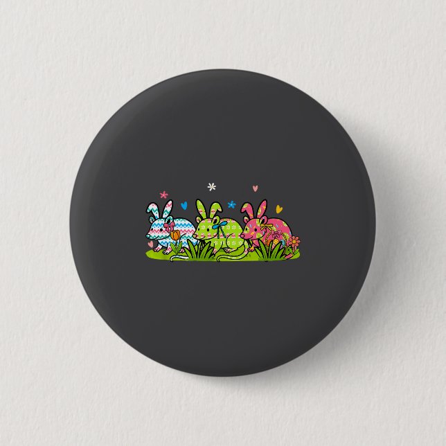 Drei bunte Bunny Ossums Ostereier Korb Fam Button (Vorderseite)