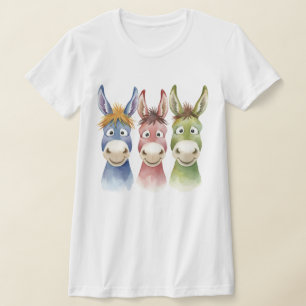 Drei bunte Cartoon-Esel im Wasserfarbenstil T-Shirt