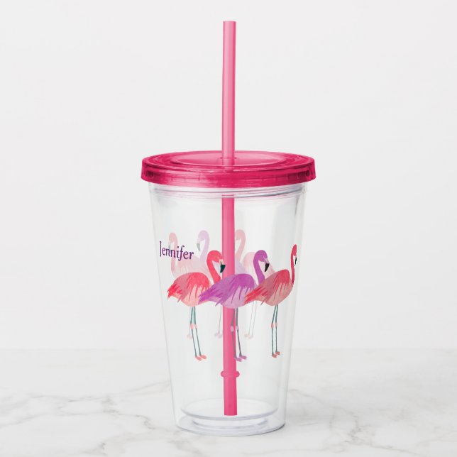 Drei bunte Flamingos personalisiert Acryltrinkbecher (Vorderseite)