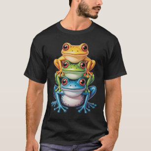 Drei bunte gestapelte Frosch Amphibien Teich Tier T-Shirt