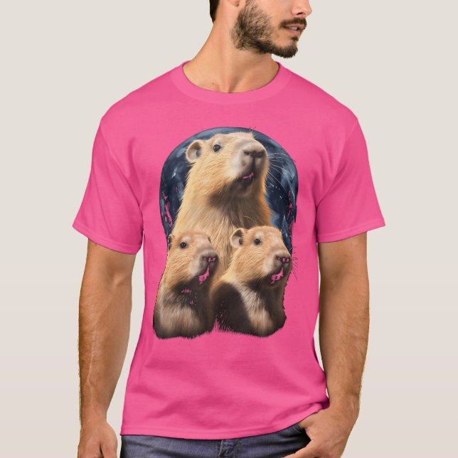 Drei Capybaras und Moon Funny Capybara Spaß Cape T-Shirt (Vorderseite)