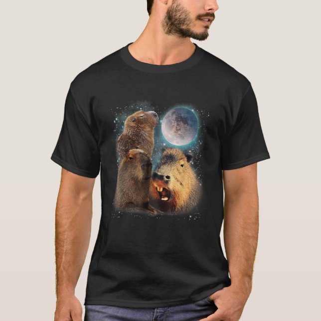 Drei Capybaras und Moon Funny Capybara Spaß Parco  T-Shirt (Vorderseite)