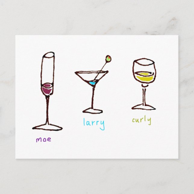 Drei Cartoon-Drinks Stooges Postkarte (Vorderseite)