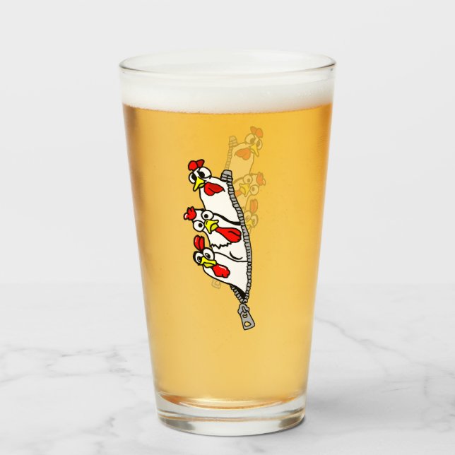 Drei Cartoon-Hühner Glas (Vorne (Gefüllt))