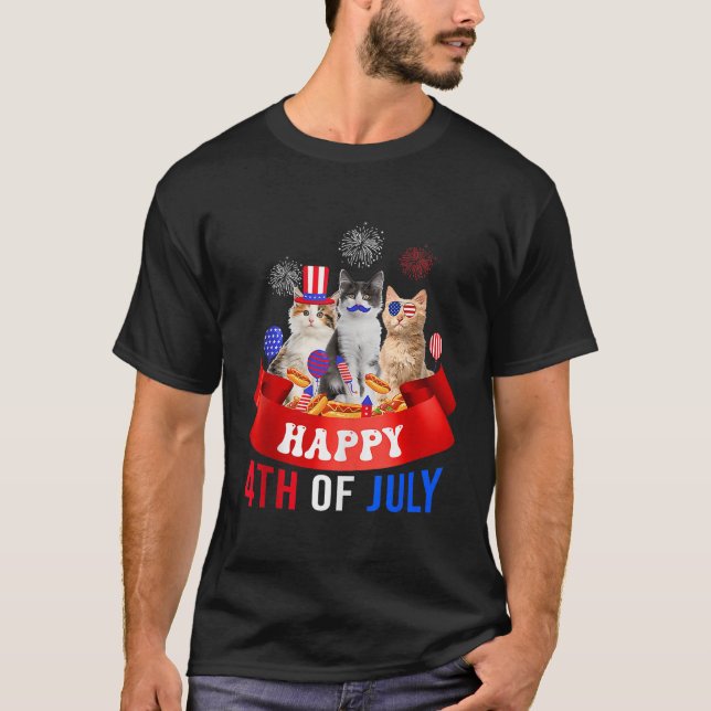 Drei Cat Happy 4. Juli Ballon Lover unabhängig T-Shirt (Vorderseite)