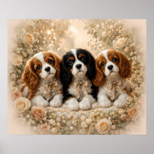 Drei Cavalier King Charles Spaniel Welpen zusammen Poster