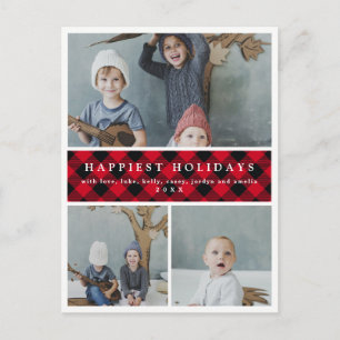 Drei Collage Red Kariert Custom Holiday Postkarte