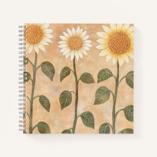 Drei Cottagecore-Terrakotta-Sonnenblumen Notizbuch