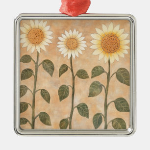 Drei Cottagecore-Terrakotta-Sonnenblumen Ornament Aus Metall