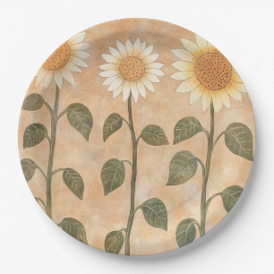 Drei Cottagecore-Terrakotta-Sonnenblumen Pappteller