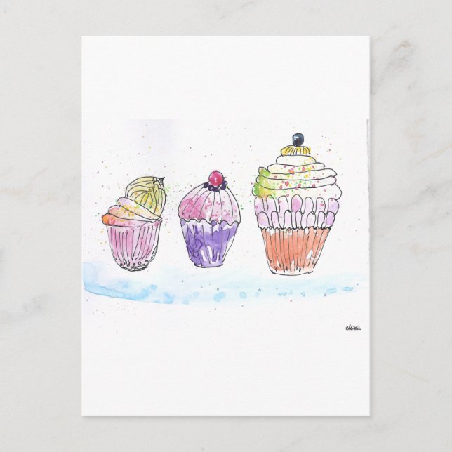 Drei Cupcakes Postkarte (Vorderseite)