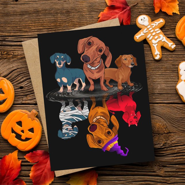 Drei Dackeln Reflektion Halloween-Geschenke Postkarte (Von Creator hochgeladen)