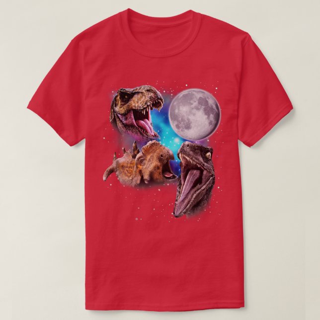Drei Dinosaurier heulen am Mond T-Shirt (Design vorne)