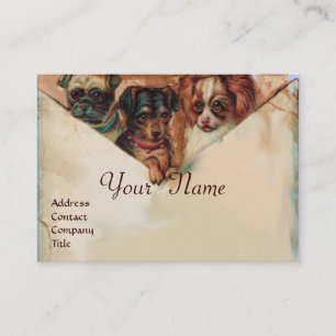 DREI DOGIEN MIT ROSE, Pergament, Monogramm Visitenkarte