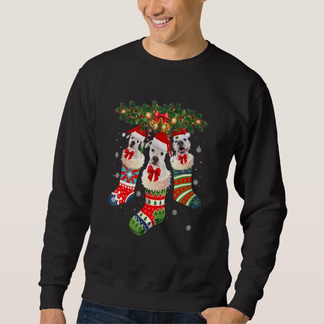 Drei Dogo Argentino Sock Christmas Santa X Mas Sweatshirt (Vorderseite)