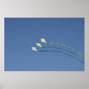 Drei Drachen unter blauem Himmel am Morgen Poster