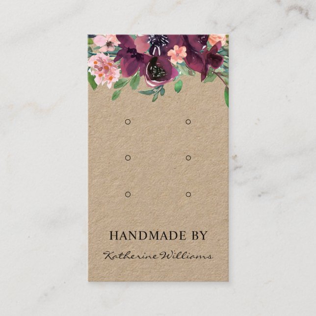 Drei Earring-Display-Karten | Burgund Wasserfarbe Visitenkarte (Vorderseite)