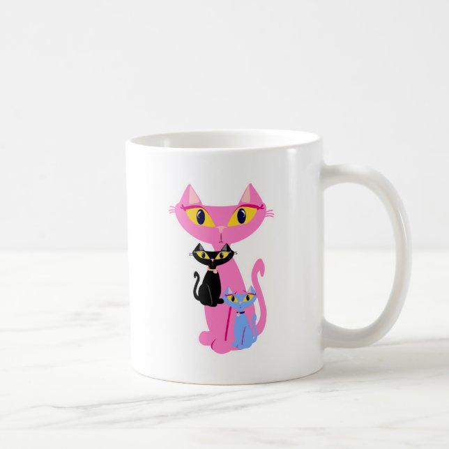 Drei einfache Retro-Katzen Niedliche Illustration Tasse (Rechts)
