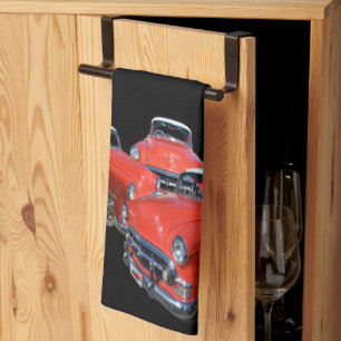 Drei elegante rote und weiße Oldtimer Geschirrtuch