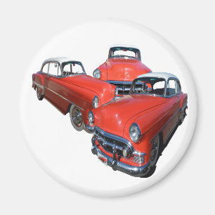 Drei elegante rote und weiße Oldtimer, Magnet