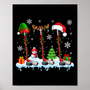 Drei-Elf-Santa-Rentier-Hockey-Ausrüstungen Weihnac Poster