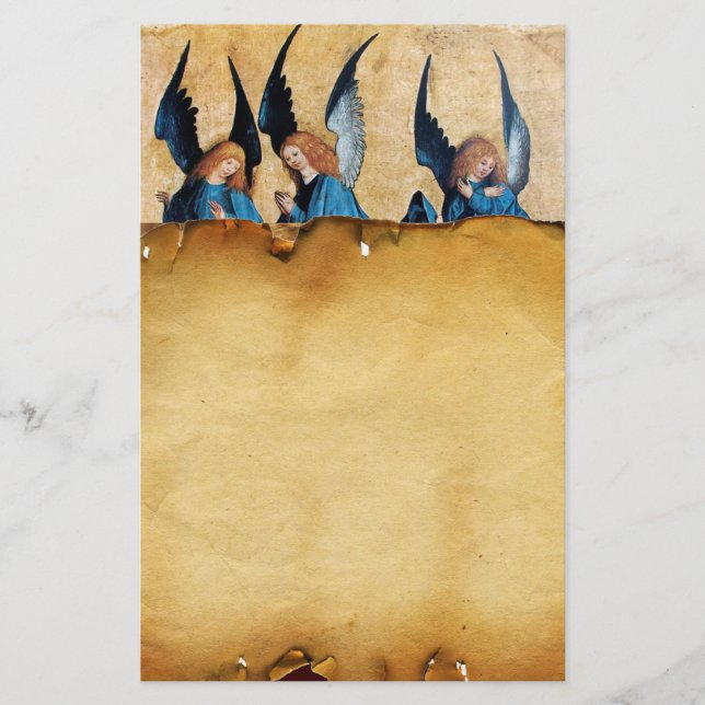 Drei Engel in Blau, Braunes Pergament Briefpapier (Vorderseite)